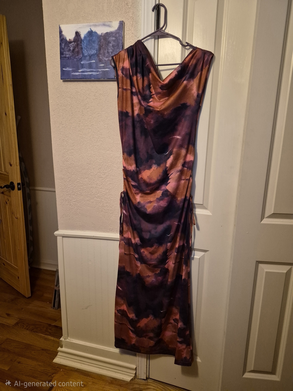 Cowl Neck Satin Slip Dress in Rust and Plum